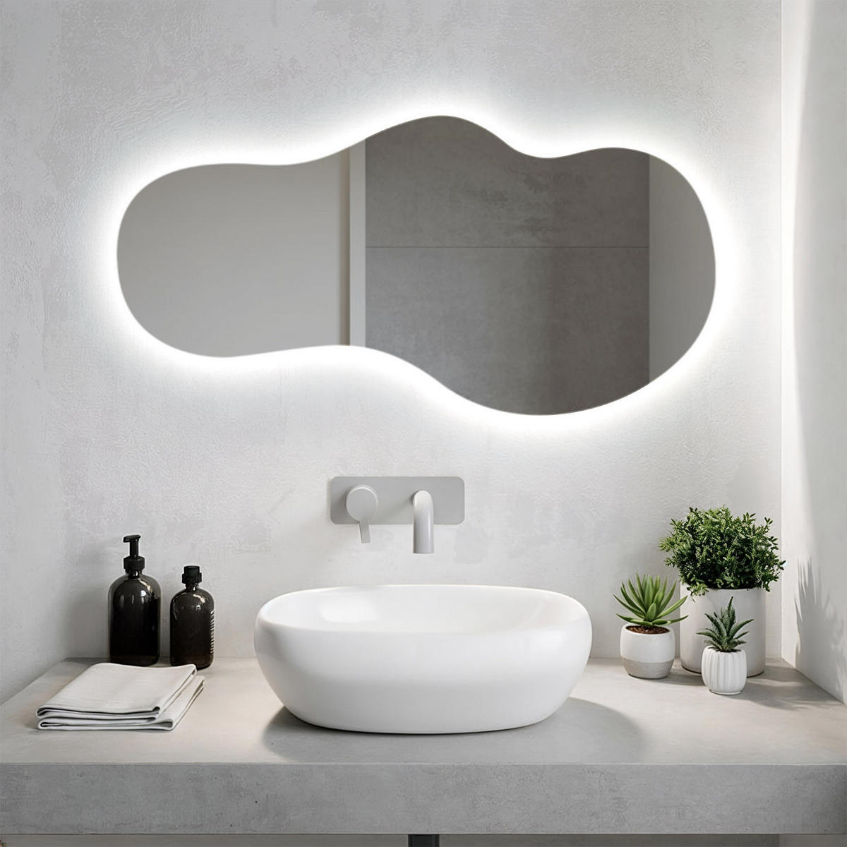 LED NÁSTĚNNÉ ZRCADLO 40x80 cm asymetrické 6000K - modrá, sklo (40/80/0.4cm) - TULUP