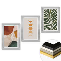 WANDBILDER 3er Set - 20x30 cm Silberner Rahmen - Abstrakte Blattformen - Silberfarben, Kunststoff (20/30cm) - ArtPrintCave