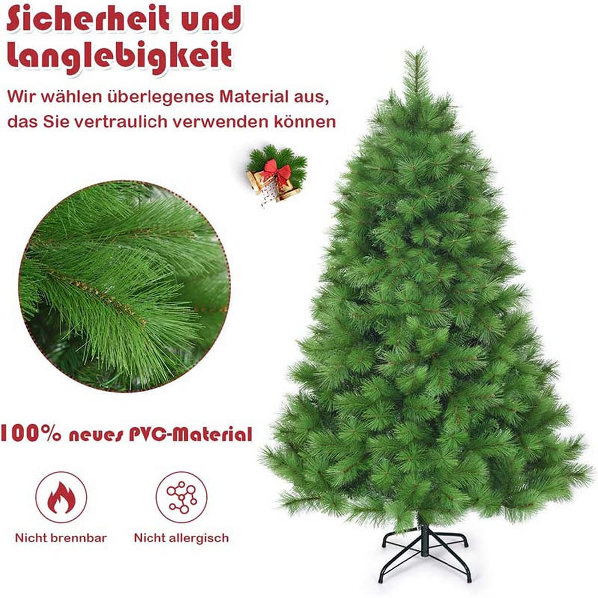 WEIHNACHTSBAUM mit Metallständer 180cm Grün - Grün, Metall (180cm) - COSTWAY