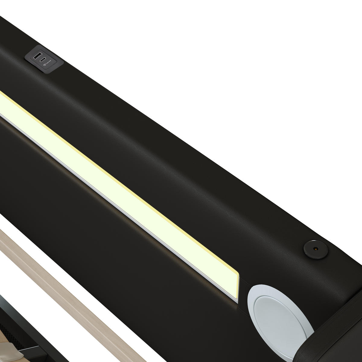 POLSTERBETT aus Kunstleder 90x200 cm in Schwarz mit LED, Bluetooth & USB - Schwarz, Leder (90/200cm) - Modfu