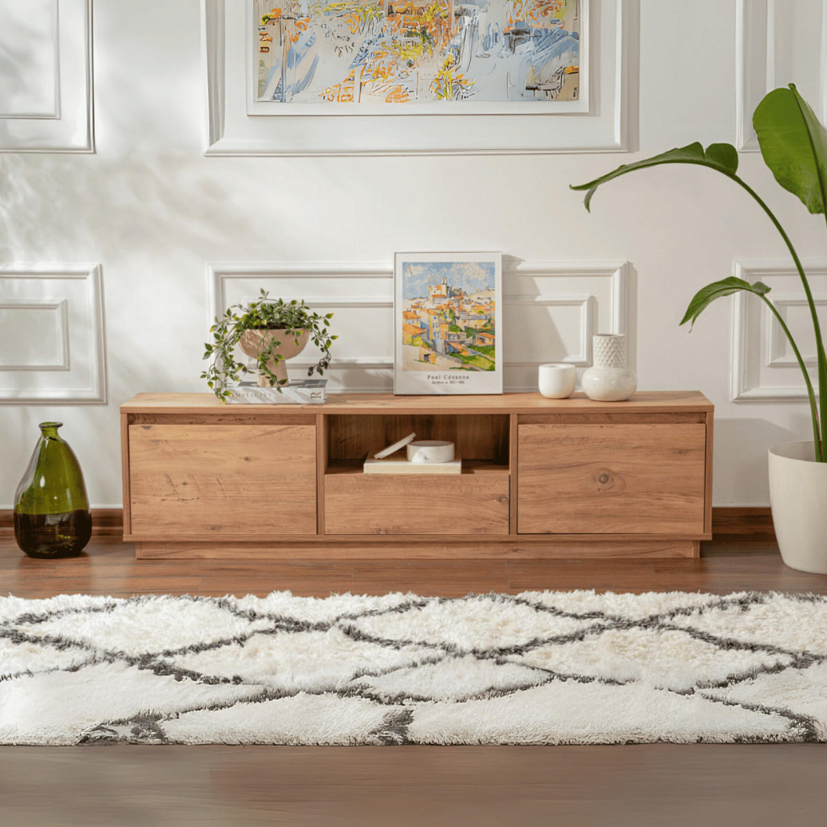 TV-MÖBEL mit 3 klappbaren türen und 1 offenem fach - vanguard 160/29,5/42 cm - Kieferfarben, Holzwerkstoff (29.5/42/160cm) - Calicosy