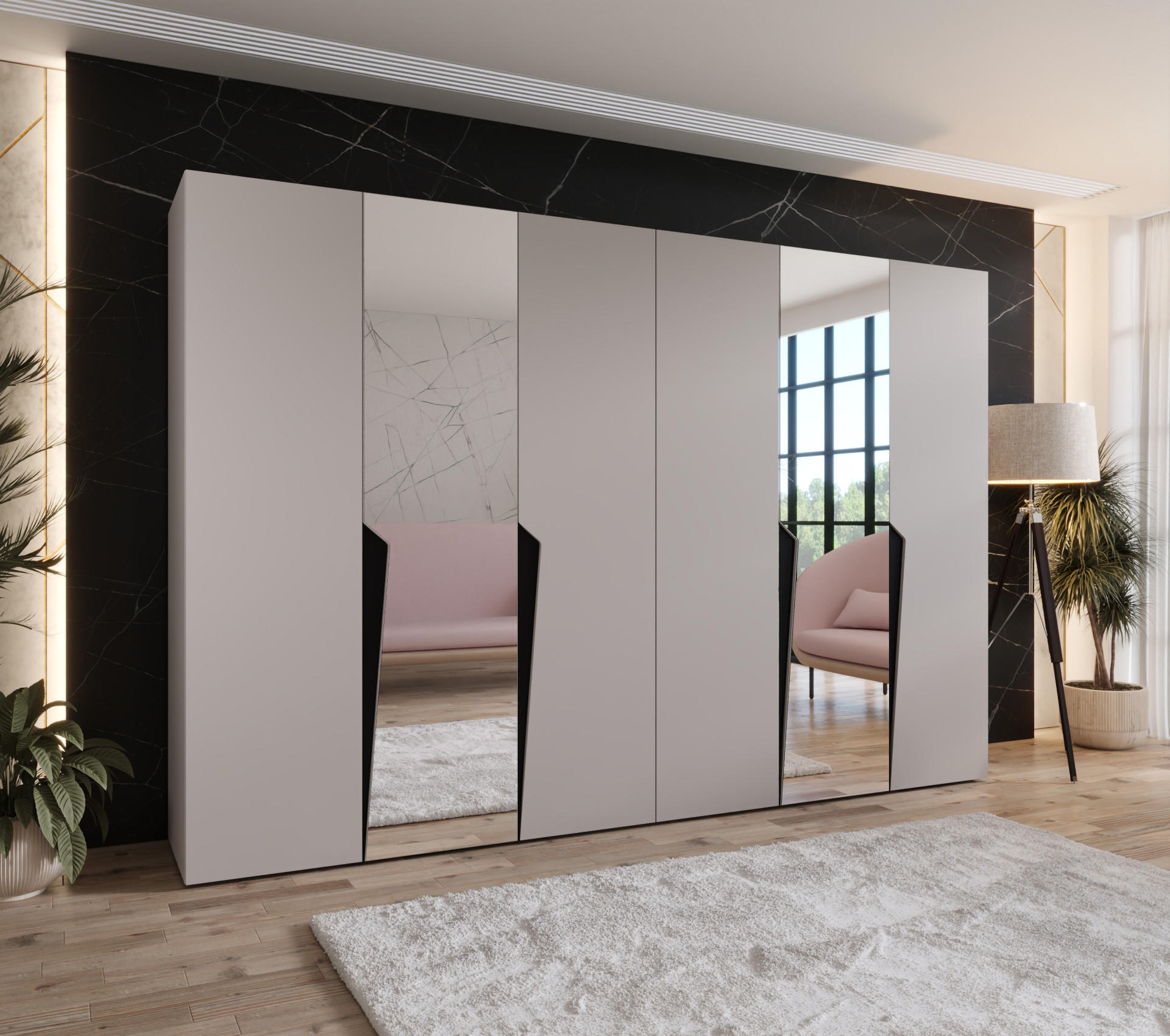 DREHTÜRENSCHRANK 202/300/52 6-türig - Beige/Schwarz, Holz/Metall (300/202/52cm) - Abiks Möbel