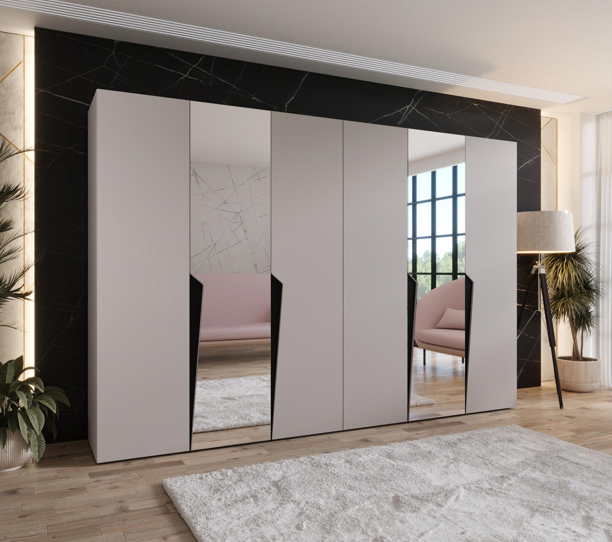 DREHTÜRENSCHRANK 202/300/52 6-türig - Beige/Schwarz, Holz/Metall (300/202/52cm) - Abiks Möbel