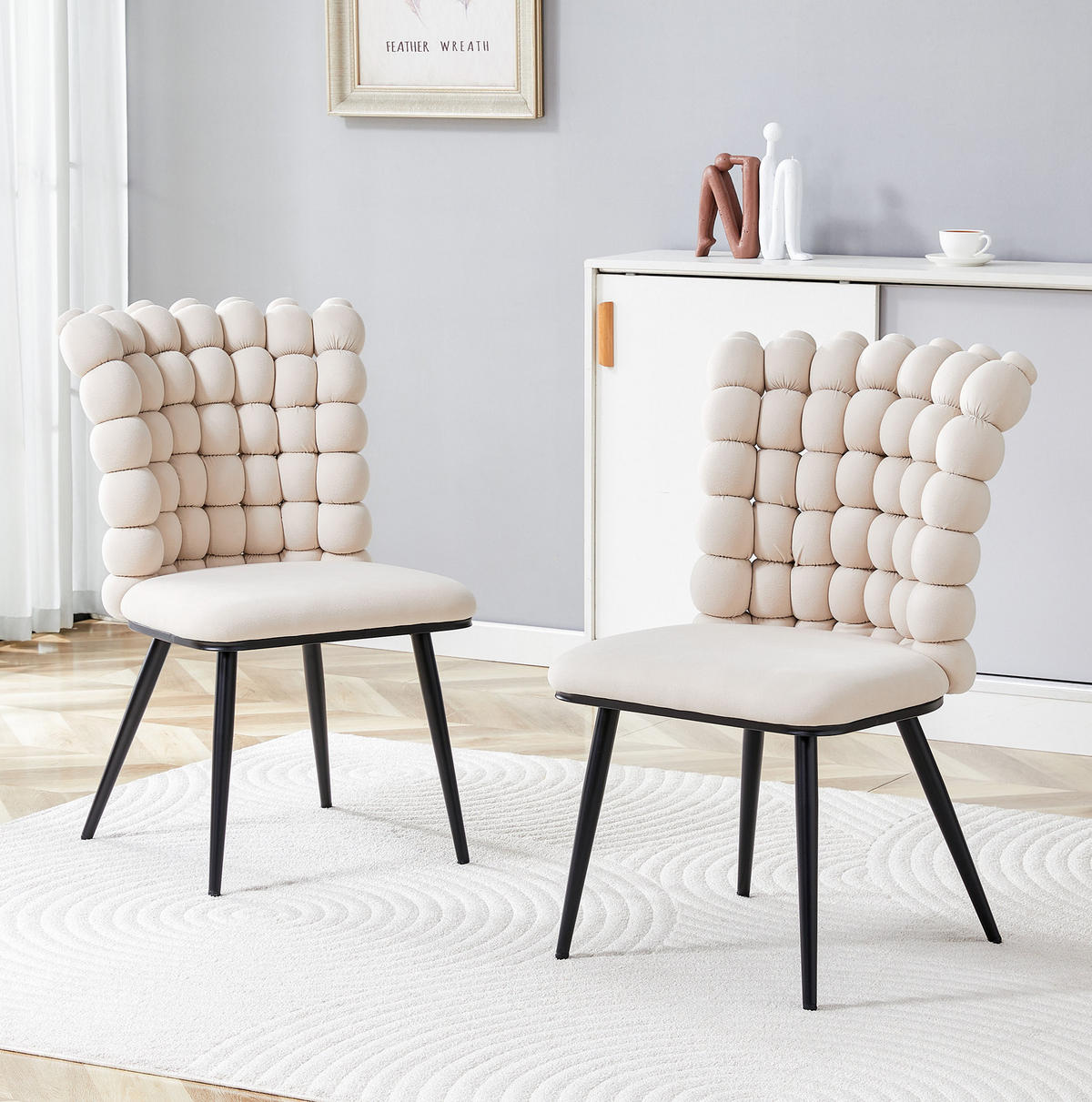 ESSZIMMERSTUHL 2er-Set Samt Off White mit Metallbeinen Schwarz - Weiß, Metall (48/88/54cm) - Meubliv