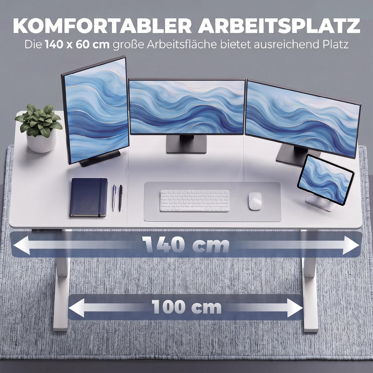 SCHREIBTISCH Spanplatte Weiß - Weiß, Holzwerkstoff/Metall (140/60/118cm) - HOMCOM