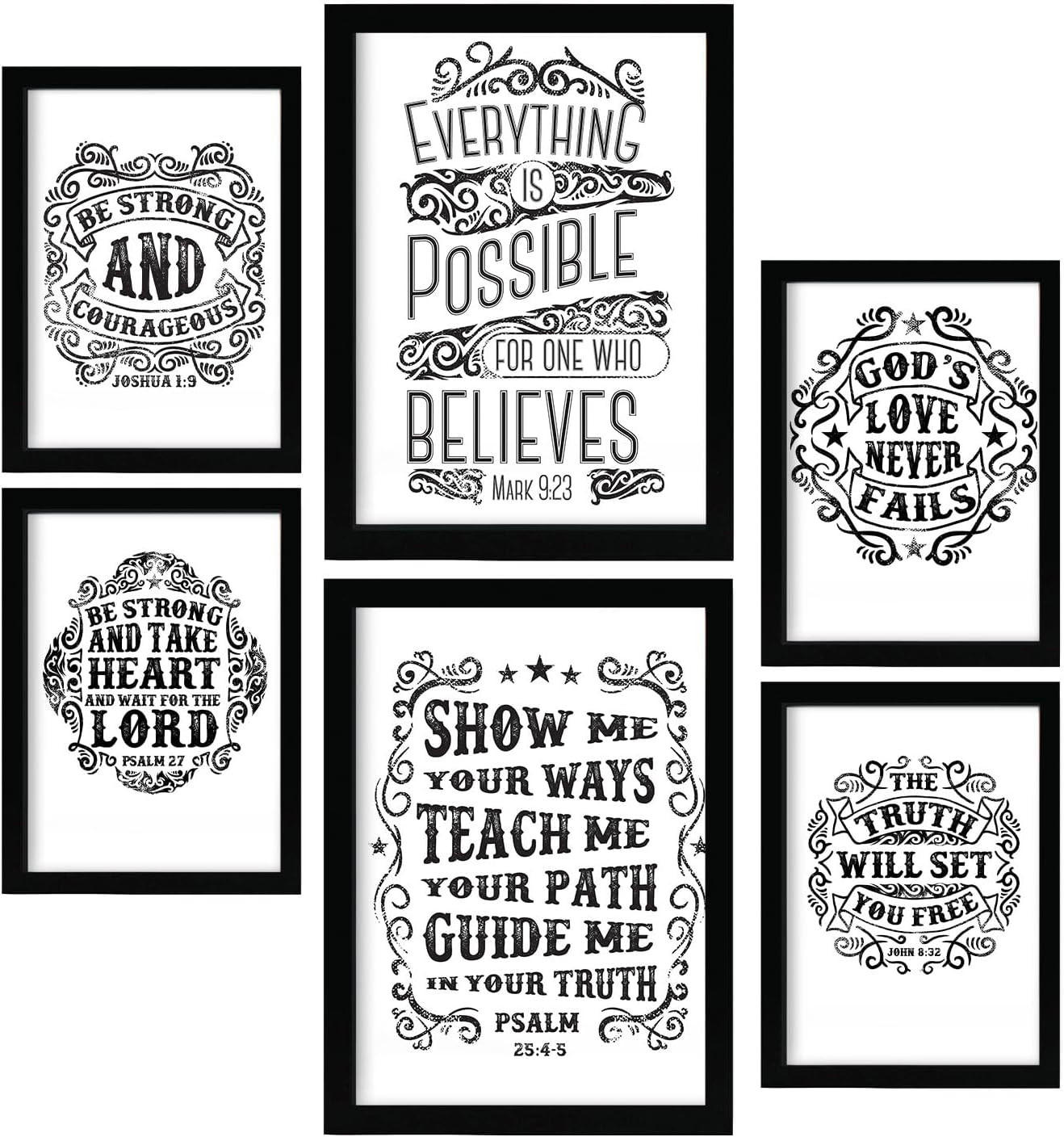 POSTER Set Mit 6 Biblisch In Rustikale Zitate A3 & A4 Weißer Rahmen - Weiß, Papier (29/3cm) - Nacnic