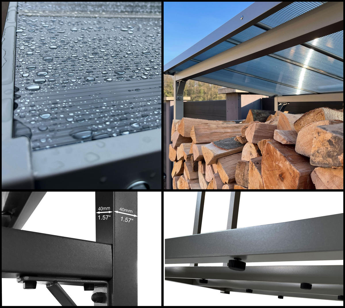 KAMINHOLZREGAL Außen Pro 143/70/145 cm Metall Anthrazit 1,4 m³ / 2 SRM - Anthrazit, Metall (143/145/70cm) - QUICK STAR