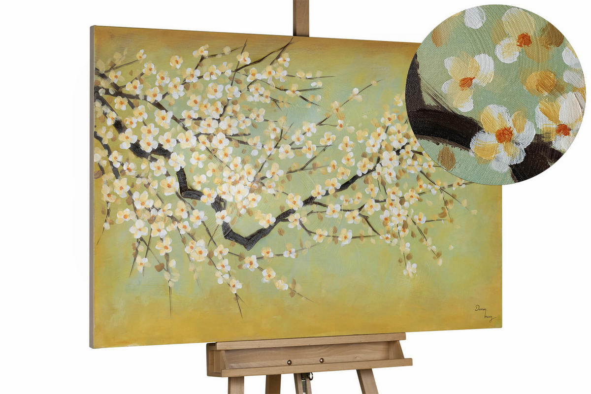 ACRYLBILD HANDGEMALT 120/80 cm - Gelb/Weiß, Holz/Textil (120/80cm) - KUNSTLOFT