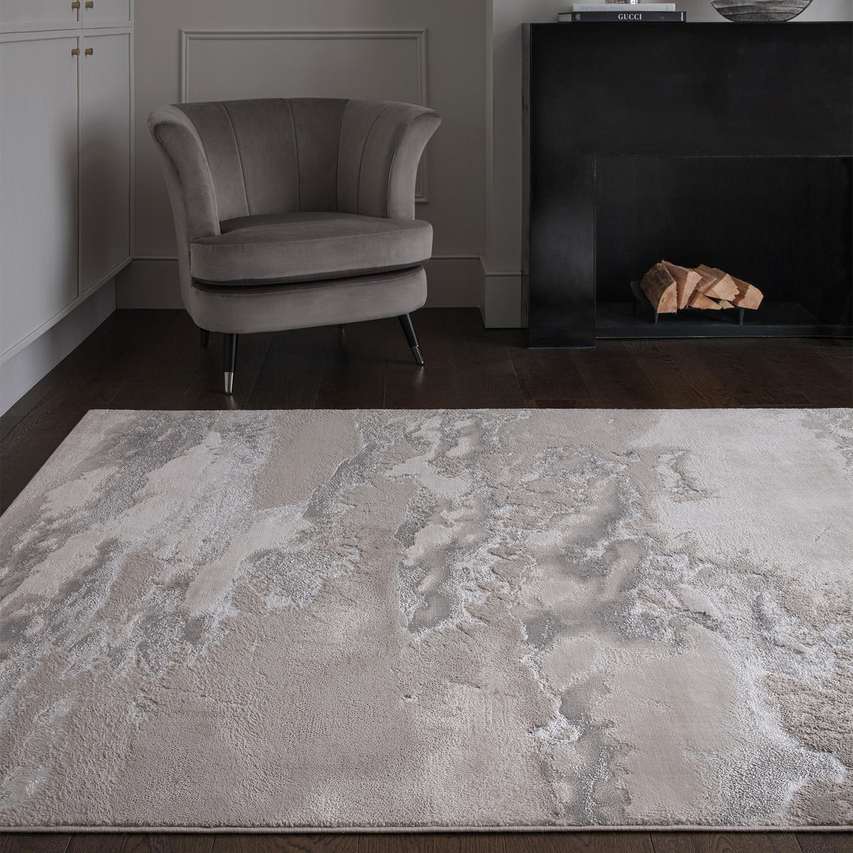 TEPPICH Polyester flachflor abstrakt hochglanz Como-Lecco, Silbergrau 160x230 cm - Silberfarben, Textil (160/230cm) - KADIMA DESIGN