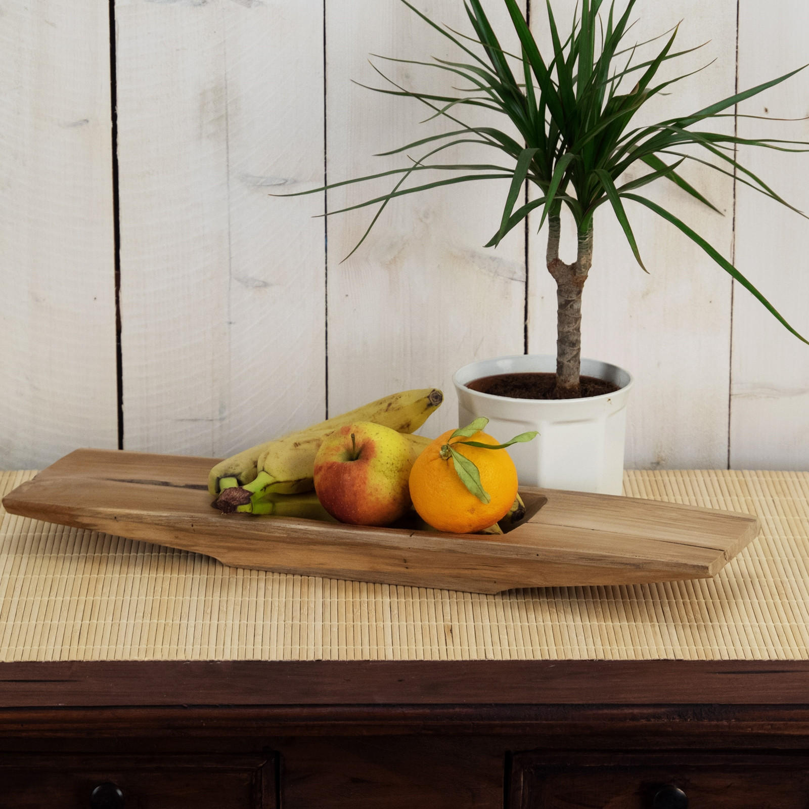 DEKO SCHALE Barco 40 Teak Wurzelholz massiv, mit Griff, geschnitztes Unikat naturfarben - Naturfarben, Holz (5cm) - CREEDWOOD