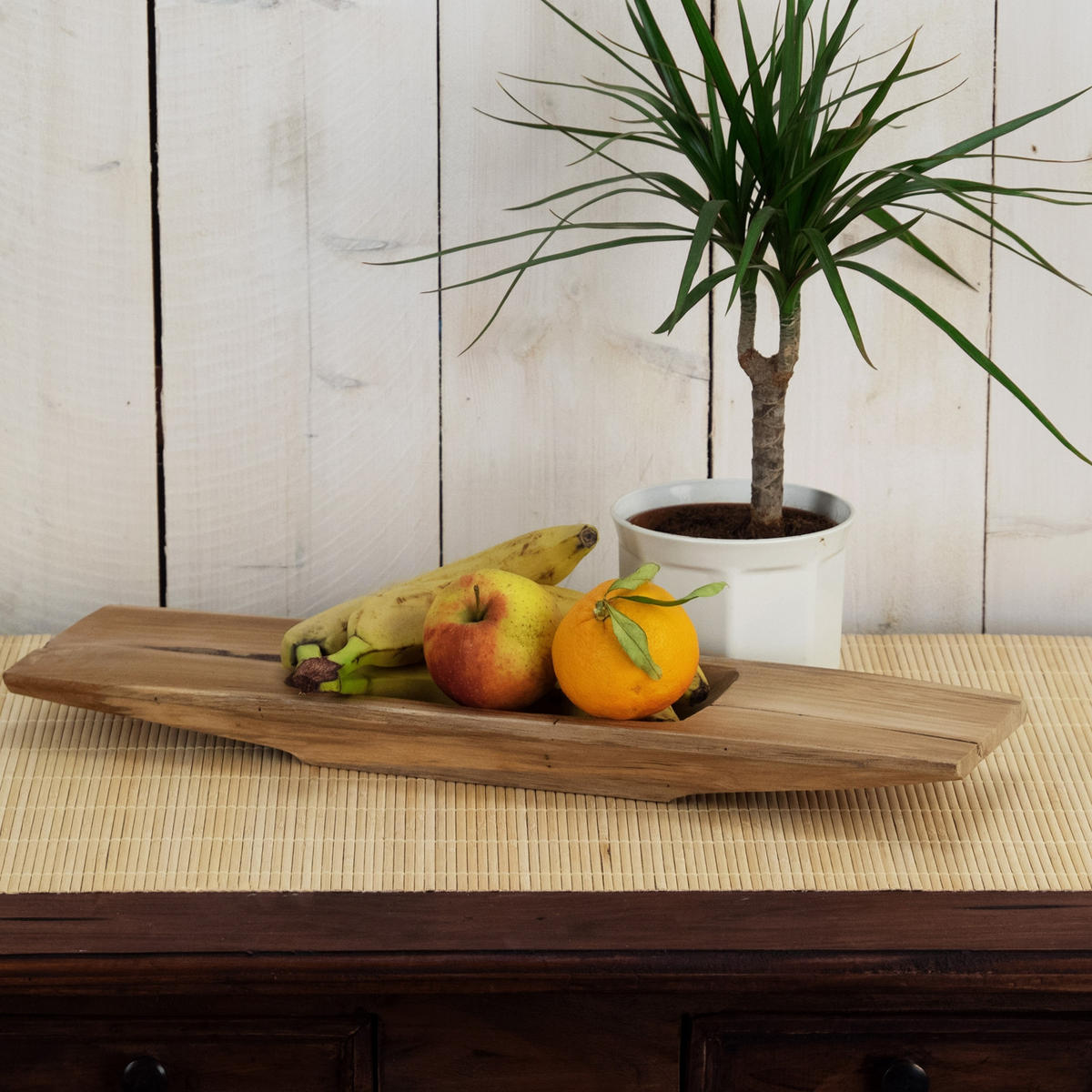 DEKO SCHALE Barco 40 Teak Wurzelholz massiv, mit Griff, geschnitztes Unikat naturfarben - Naturfarben, Holz (5cm) - CREEDWOOD