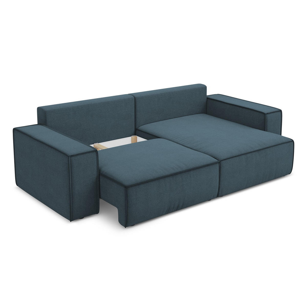 ECKSOFA mit Schlaffunktion Strukturstoff Stoff Blau - Blau/Blaugrau, Kunststoff/Textil (257/148cm) - LaMiaSofa