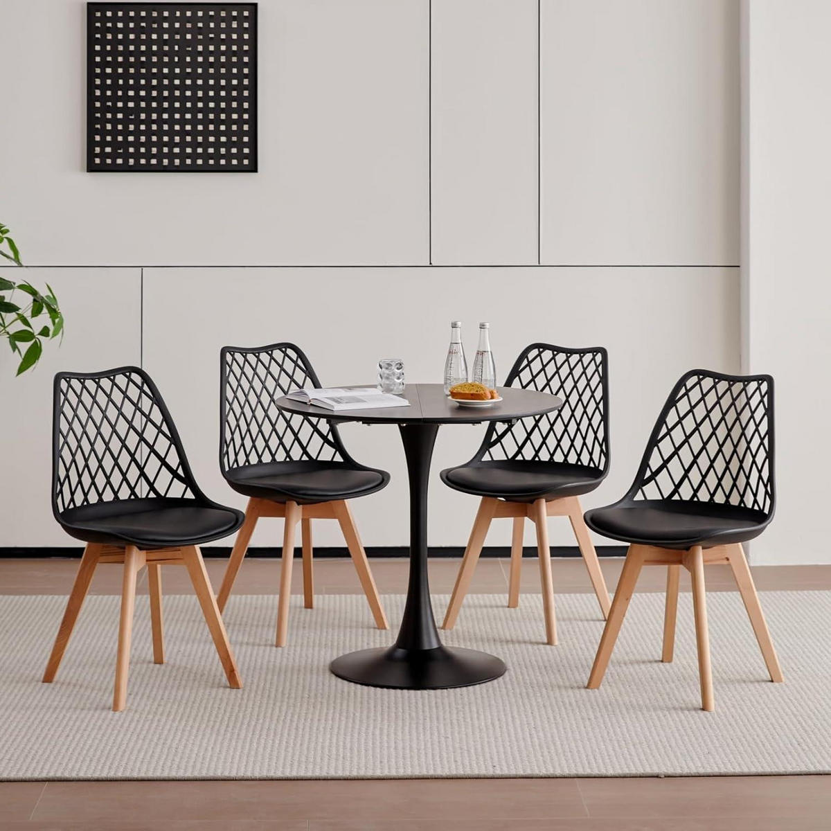 ESSZIMMERSTUHL 8er-Set mit Netzrückenlehne und Buchenholzbeinen Schwarz - Schwarz, Kunststoff (41/82.5/41cm)