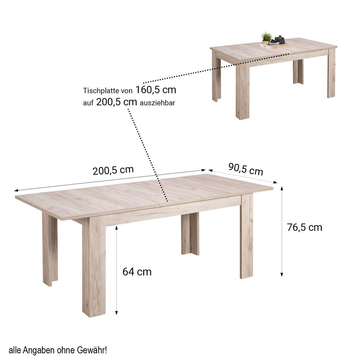 ESSTISCH in Holzwerkstoff 160-200/90/75 cm ausziehbar - Graubraun, Holz (90/160/76cm) - Homestyle4u