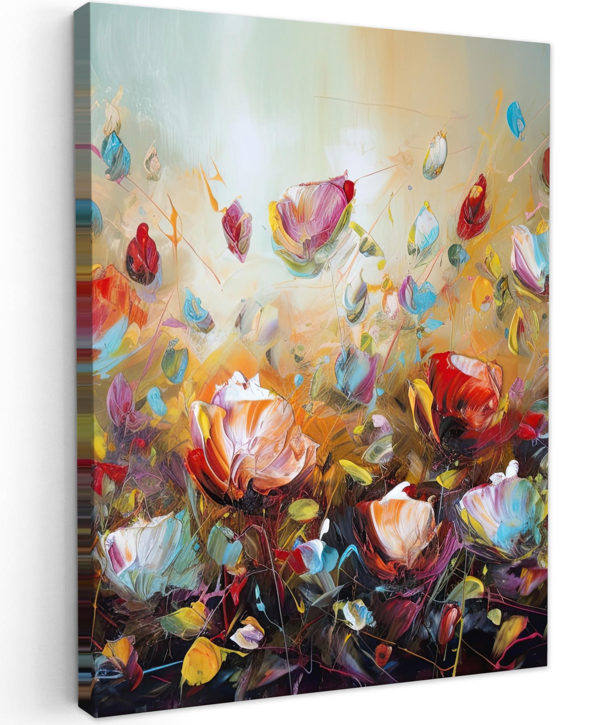 LEINWANDBILD Blumen - Kunst - Natur - Ölgemälde 60x80 cm - Multicolor, Textil (60/80cm) - MuchoWow