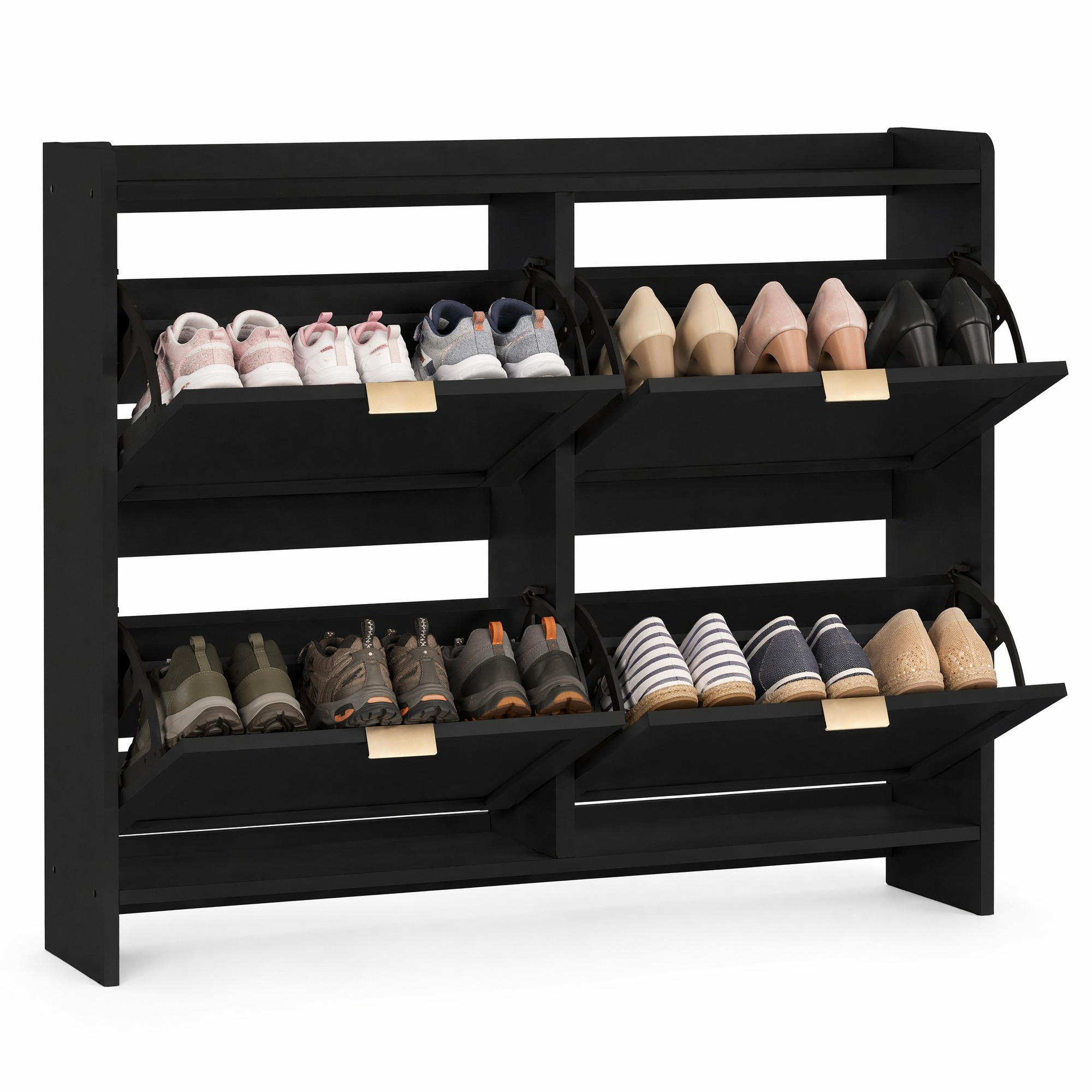SCHUHSCHRANK mit 4 Klappenfächern 110 x 90 x 24 cm Schwarz - Schwarz, Holz (24/90/110cm) - Beauniv