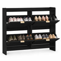 SCHUHSCHRANK mit 4 Klappenfächern 110 x 90 x 24 cm Schwarz - Schwarz, Holz (24/90/110cm) - Beauniv