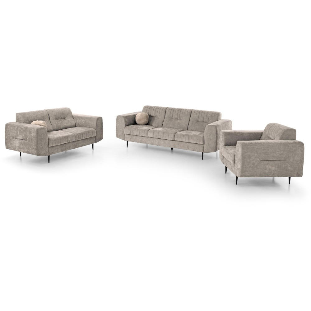 SITZGARNITUR Venezia mit Metallbeinen, beige - Beige/Schwarz, Holzwerkstoff/Metall (233/85/94cm) - Beautysofa