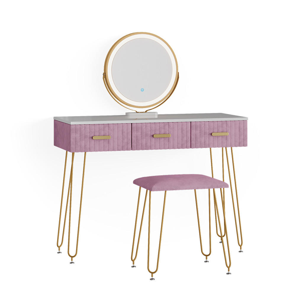 SCHMINKTISCH Layla Rosa 100 cm mit LED Beleuchtung und Hocker - Pink, Holzwerkstoff (100/79/40cm) - Vicco