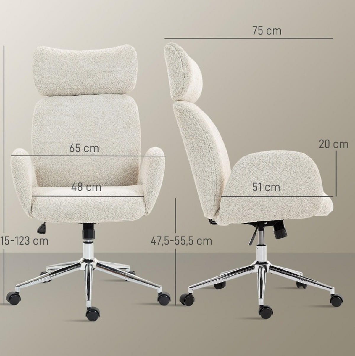 BÜROSTUHL höhenverstellbar mit Kopfstütze Polyester Light Gray - Hellgrau, Kunststoff (65/123/75cm) - Meubliv