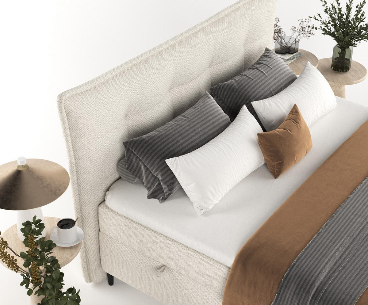 BOXBETT Las Palmas 200/200 cm Hellbeige im Alta Stoff - Sandfarben/Schwarz, Holz/Holzwerkstoff (200/200cm) - AltaBeds