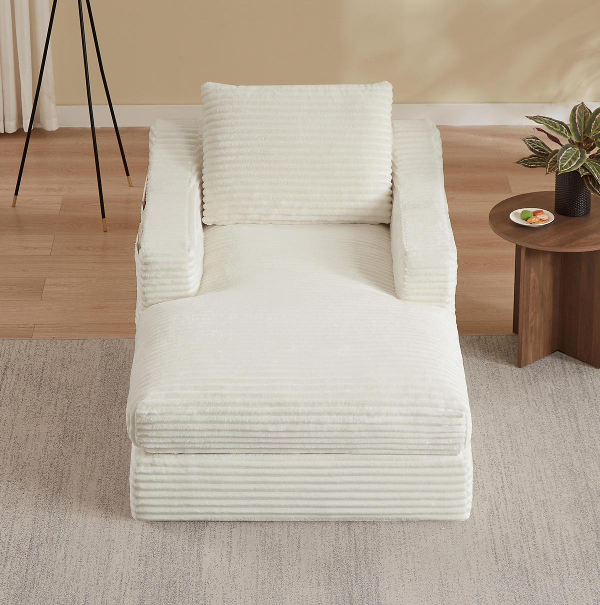 SCHLAFSESSEL aus Schaumstoff Weiß mit weichem Cordbezug und ausziehbarer 2-in-1-Funktion - Weiß, Kunststoff (100/68/162cm) - Modfu