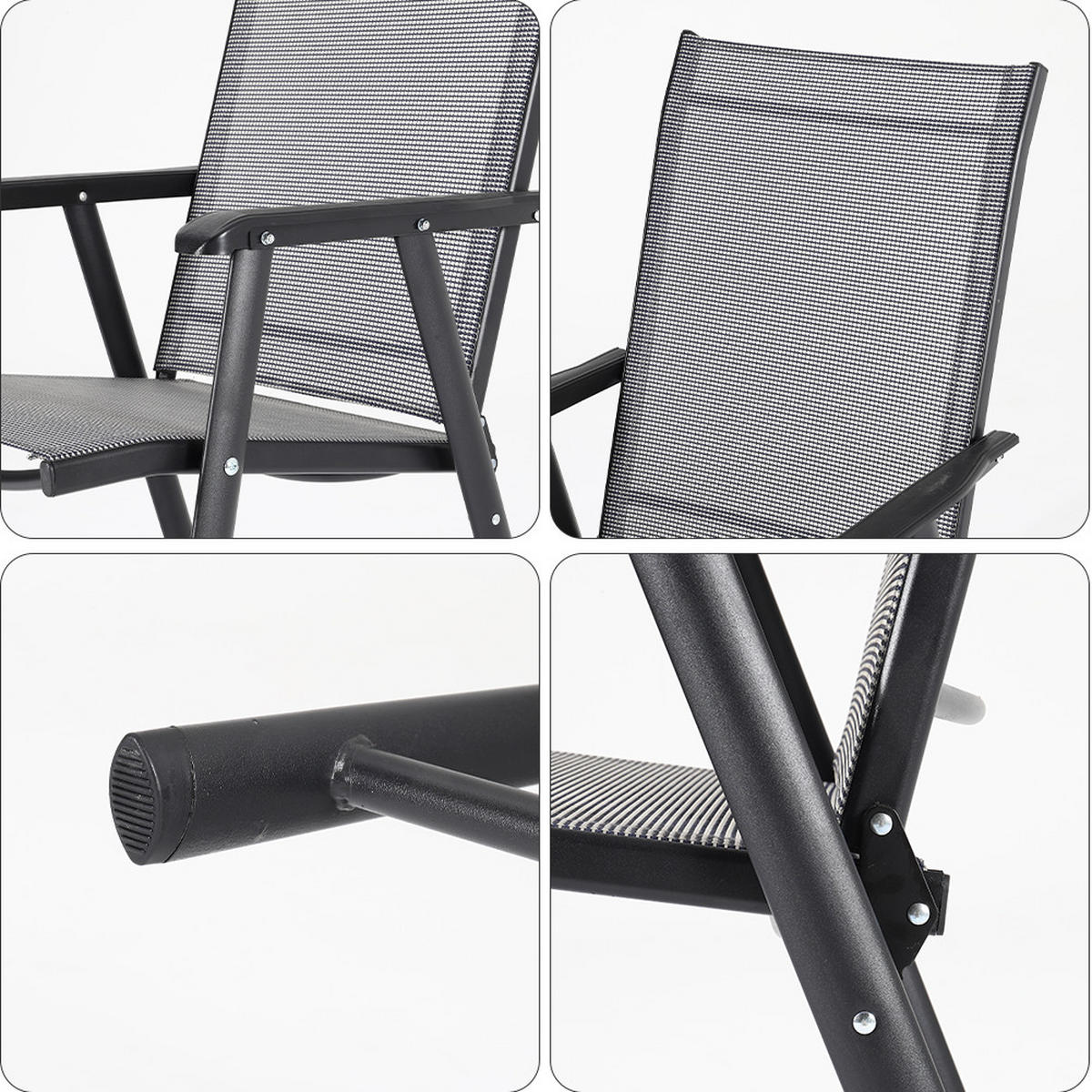 KLAPPSTUHL-SET(2 Sthüle) aus Metall Stoff in Schwarz für Balkon Garten oder Terrasse draußen - Schwarz, Metall (59/95/66cm) - Livingandhome