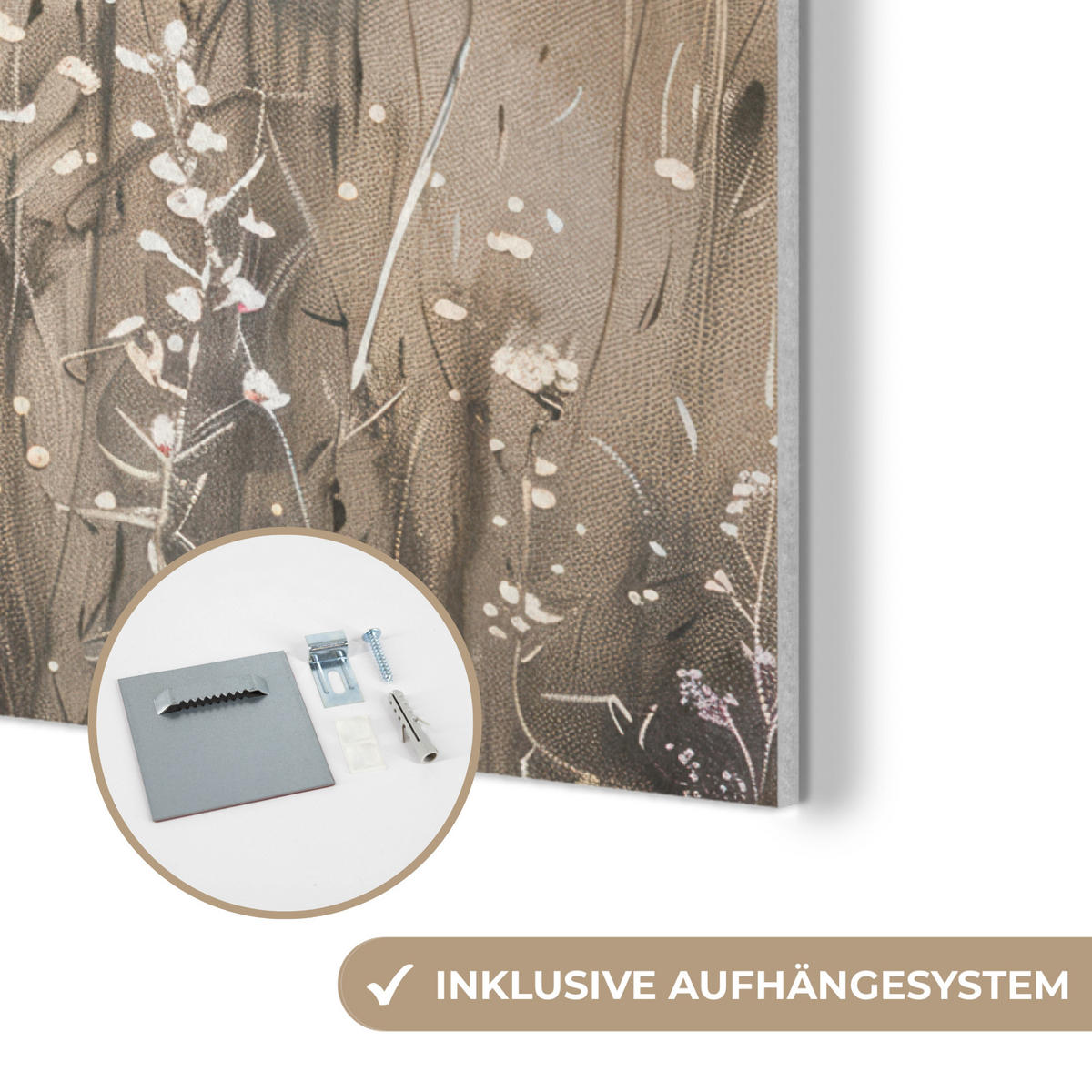 AKUSTIKBILD Blumen - Rosa - Modern - Beige Kunstdruck Schlafzimmer 50x70 cm - Beige, Kunststoff (50/70/0.9cm) - MuchoWow