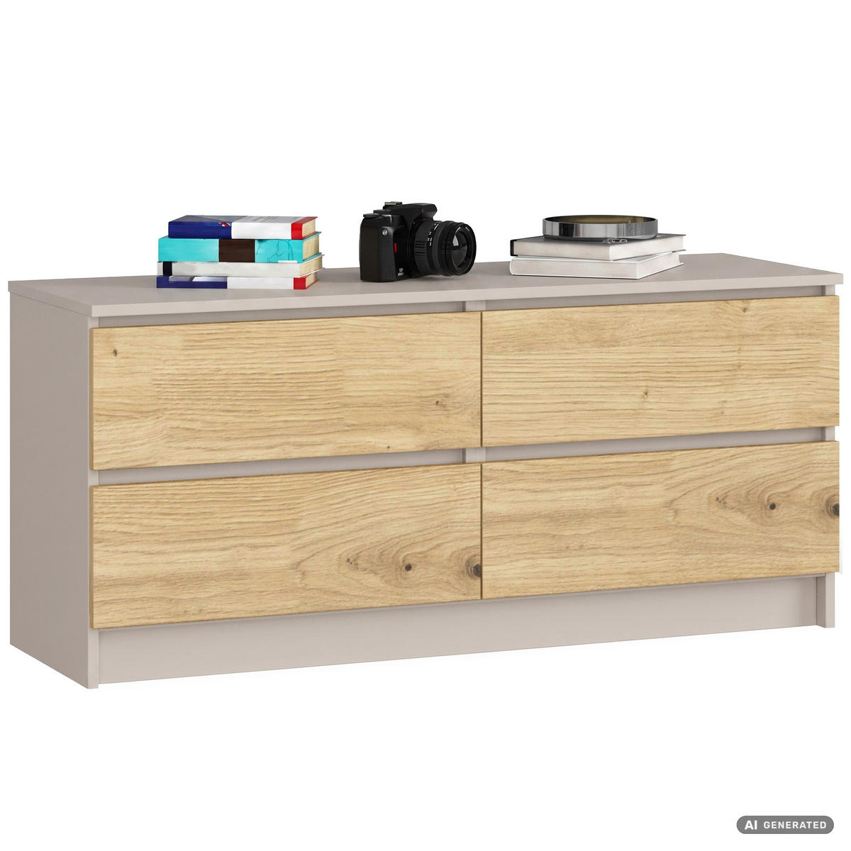 KOMMODE K120 Kaschmir 120 cm 4 Schubladen Farbe Artisan-Eiche B120xH55xT40 cm - Beige/Braun, Holzwerkstoff (120/55/40cm) - Akord