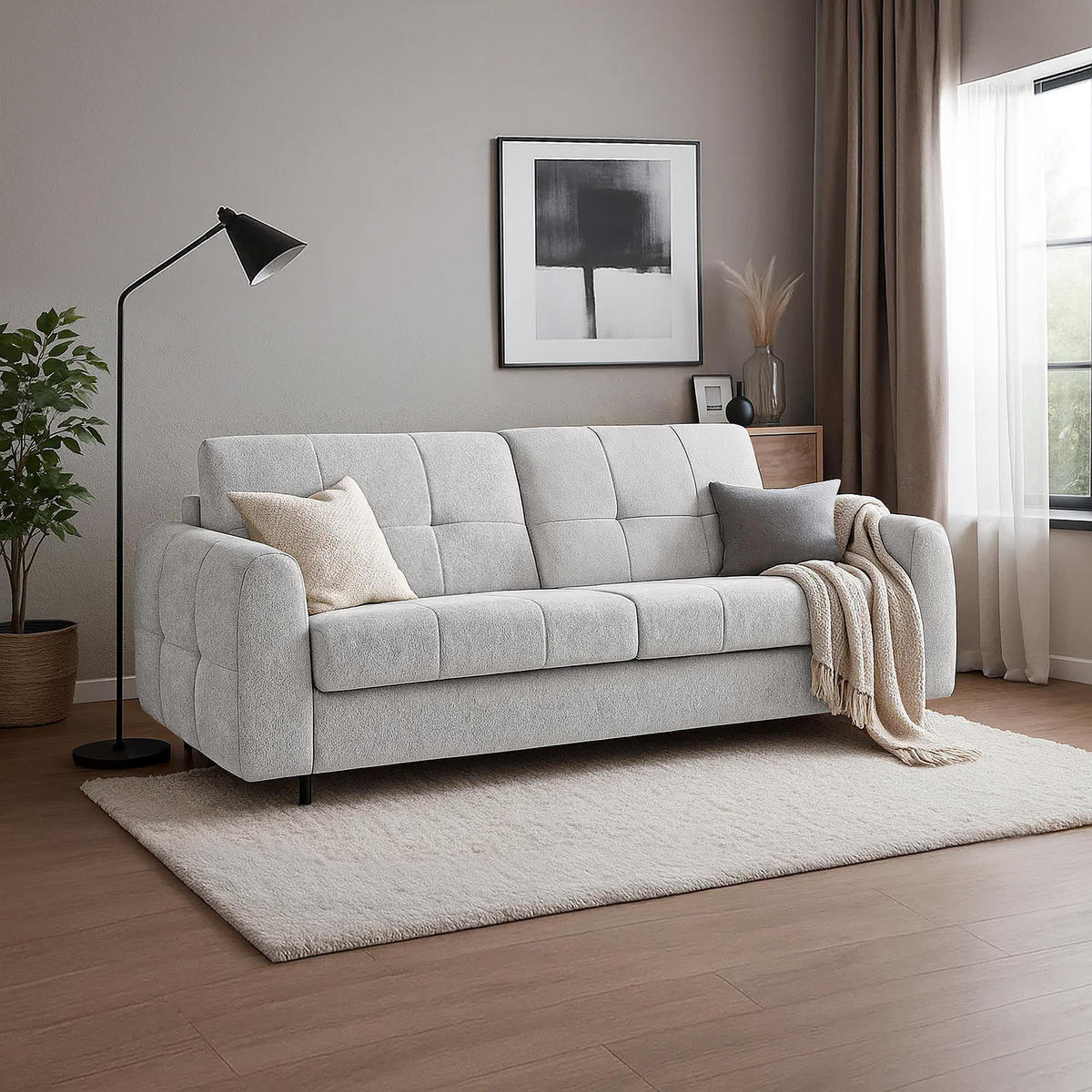 SCHLAFSOFA Pireus mit italienischem Gestell, 180x200, Hellgrau - Hellgrau/Schwarz, Textil (250/90/100cm) - Beautysofa