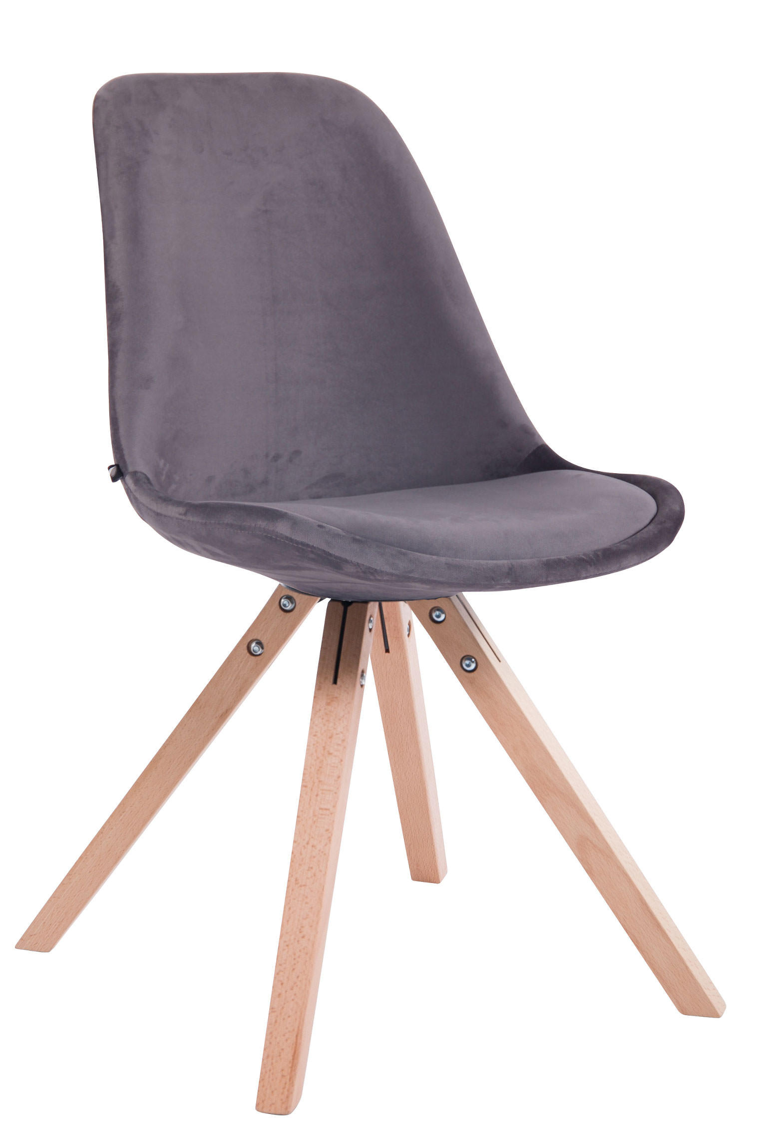 STUHL Samt dunkelgrau - Eukalyptusholzfarben/Dunkelgrau, Holz/Textil (48/84/56cm) - CLP