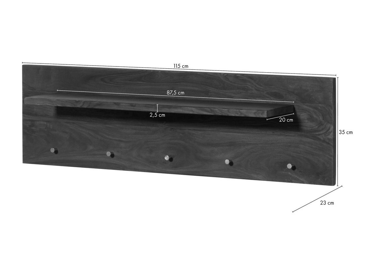 WANDGARDEROBE Sheesham 115x23x35 walnuss gewachst TORONTO #272 - Dunkelbraun, Holzwerkstoff (115/35/23cm) - Massivmoebel24