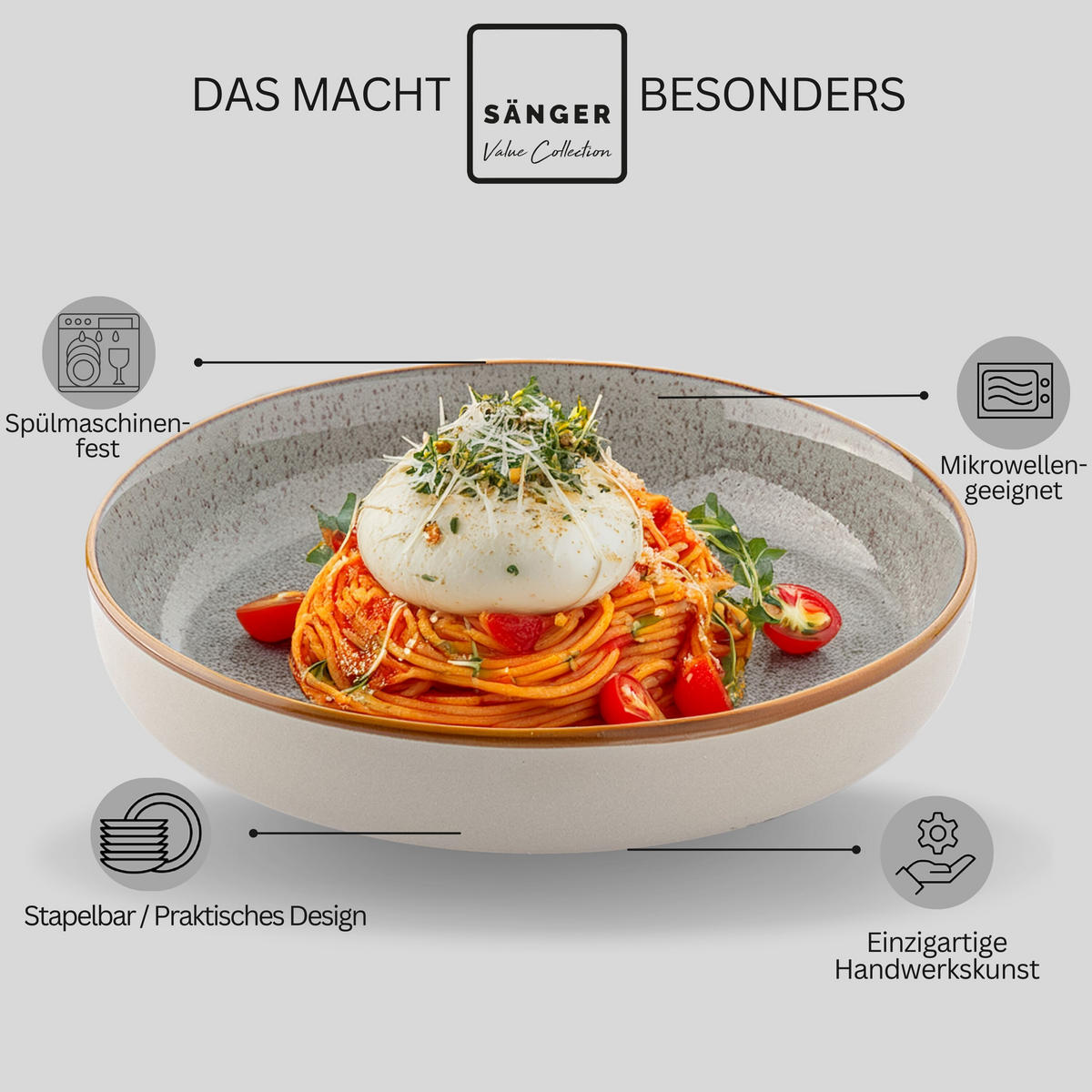 PASTASCHALEN RIO PERLGRAU - 6 teilig aus Steingut - Grau, Stein (22.2cm) - Sänger