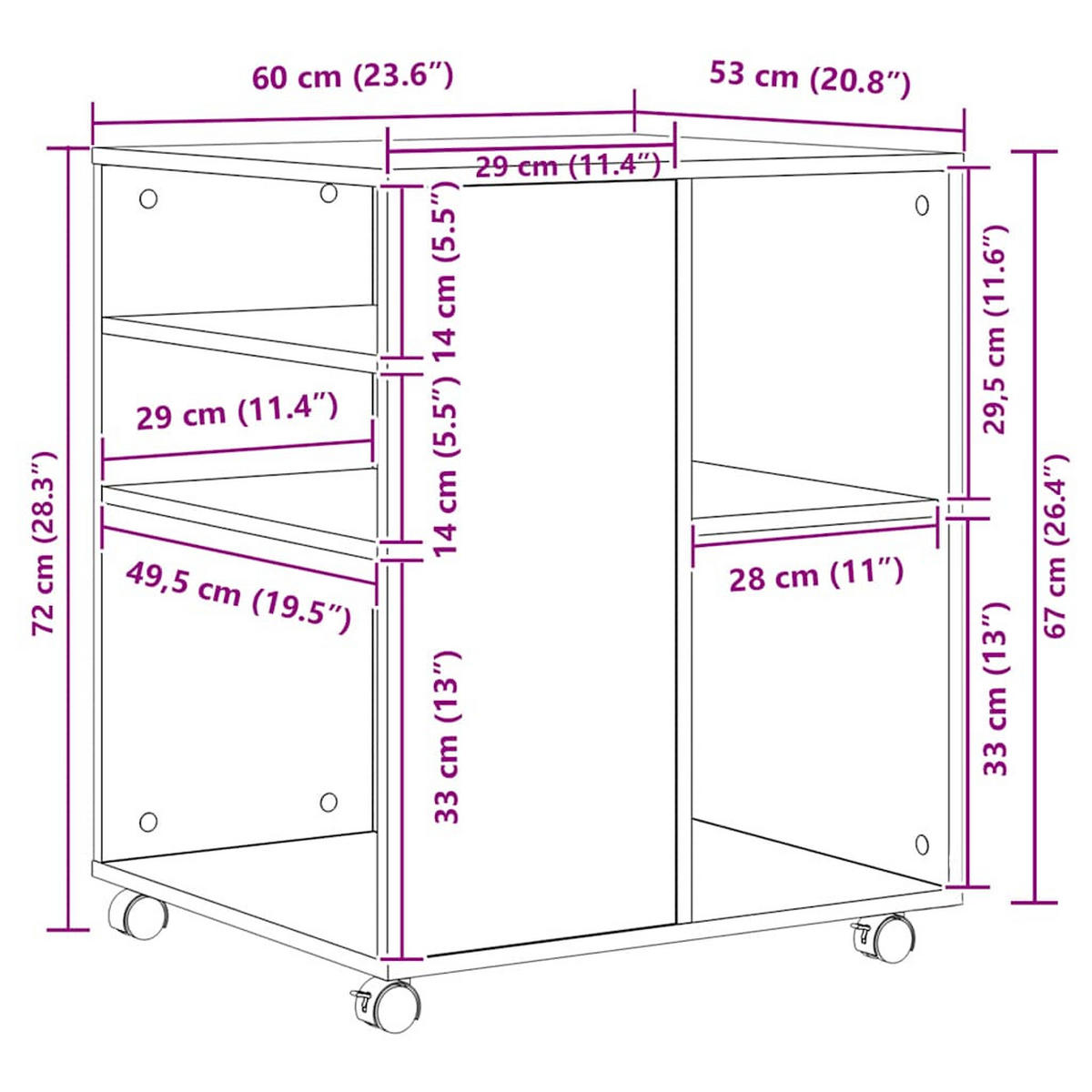 ROLLSCHRANK Betongrau 60/53/72 Cm Holzwerkstoff - Grau, Holzwerkstoff (53/72/60cm) - vidaXL