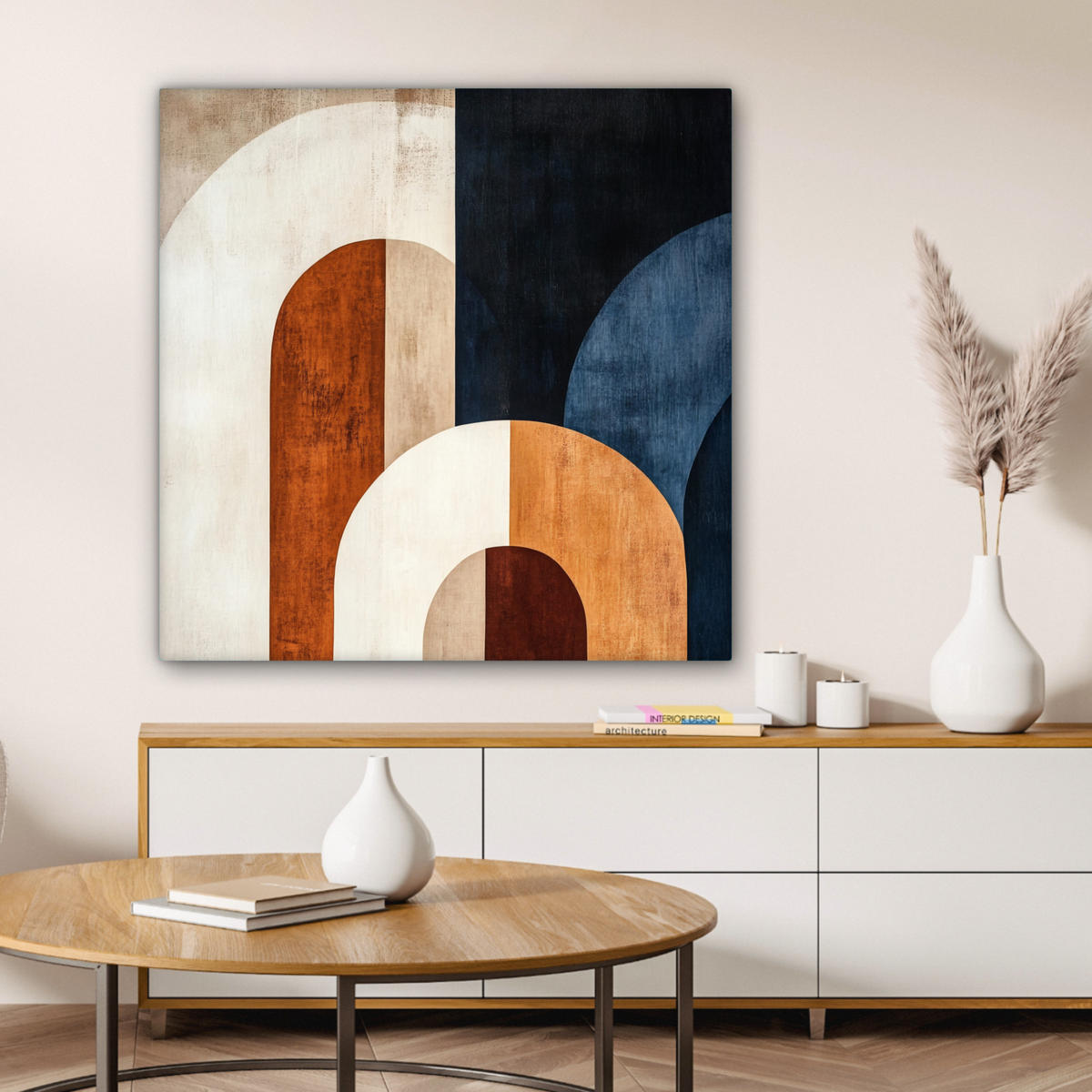 LEINWANDBILD Abstrakt - Formen - Dunkelblau 90x90 cm - Cognac, Textil (90/90cm) - MuchoWow