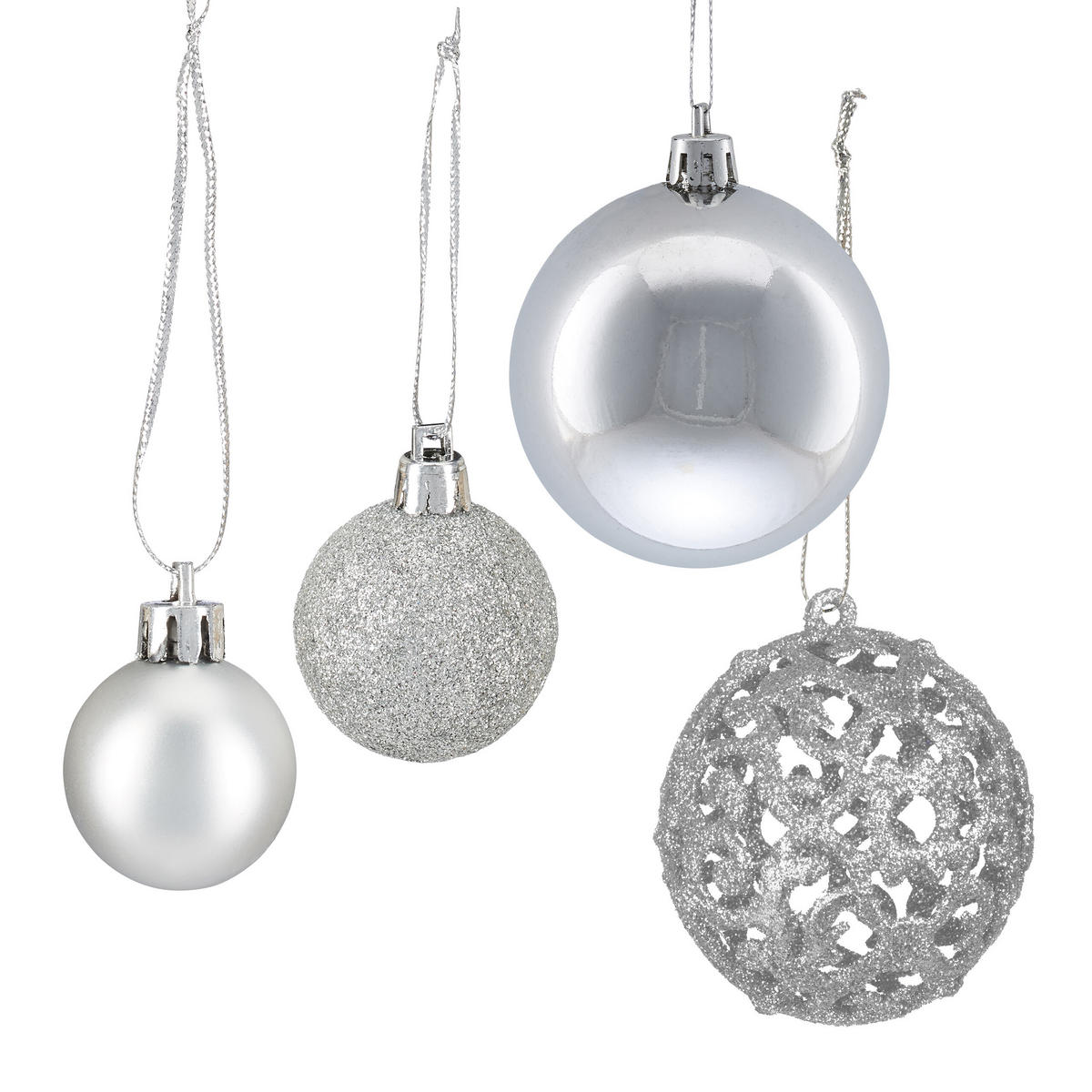 WEIHNACHTSKUGELN-SET 150-tlg. - Silberfarben, Kunststoff (6/7/6cm) - Relaxdays