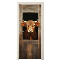 FOTOTAPETE Tür - Kuh - Fenster - Holz - Tiere 85x205 cm - Wengefarben, Kunststoff (85/0.1cm) - MuchoWow