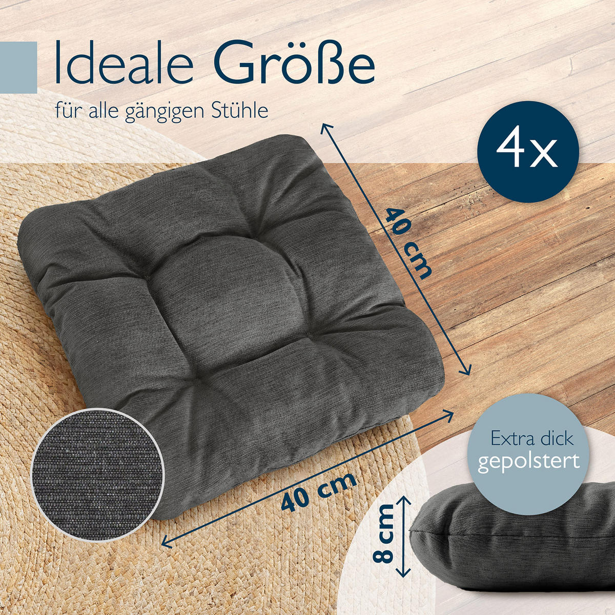 STUHLKISSEN HighLux SK 35/35/8cm Anthrazit (4tlg) - Anthrazit, Textil (35/35/32cm) - Beautissu 