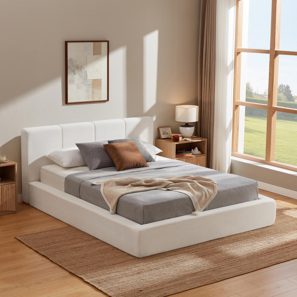 POLSTERBETT 140/200, komprimiert verpackt, Chenille, Metall Bettgestell, Cremeweiß - Creme, Textil (140/200cm) - LVHOM