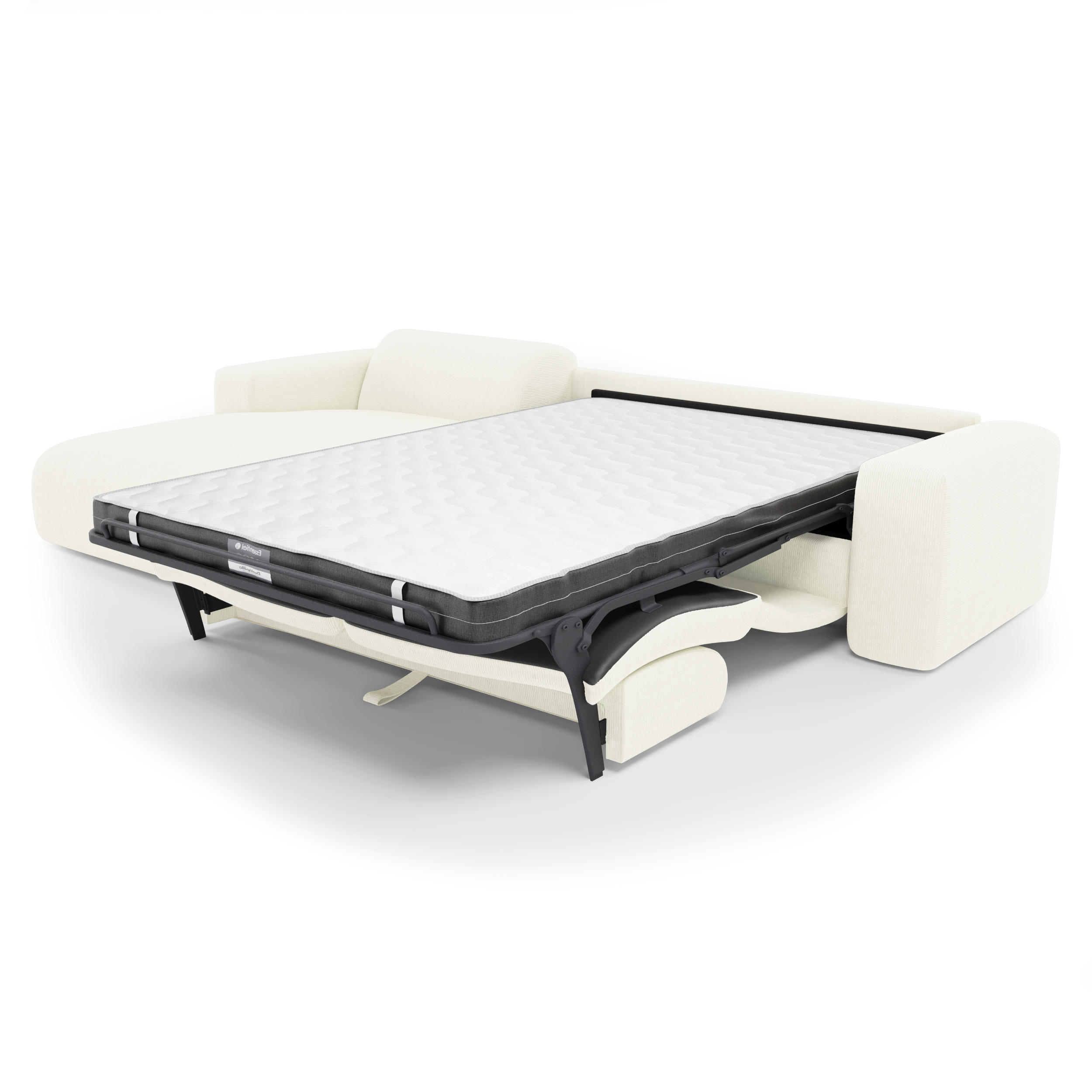 ECKSOFA LINKS SCHLAFSOFA Gerippter Samt Creme 280cm - Creme, Textil (165/280cm) - Sia Home
