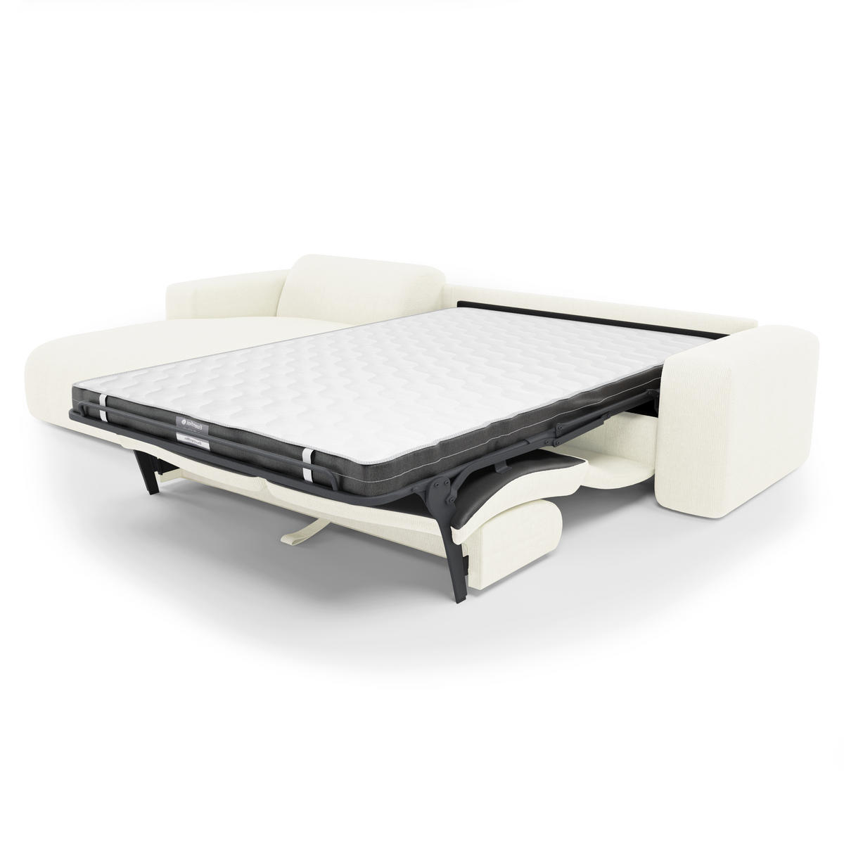 ECKSOFA LINKS SCHLAFSOFA Gerippter Samt Creme 280cm - Creme, Textil (165/280cm) - Sia Home