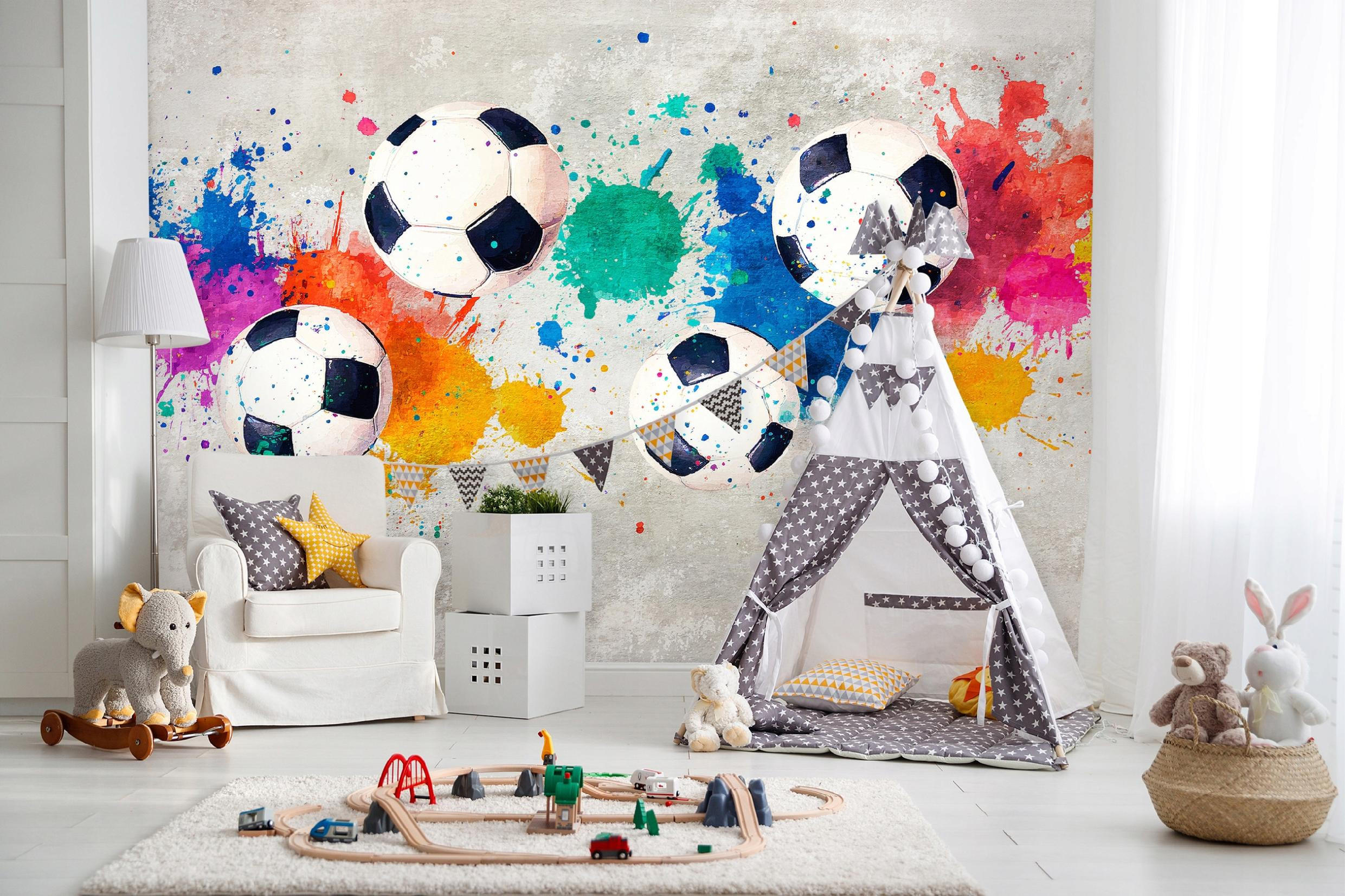 FOTOTAPETE Jungen Fußball Grau 368x254 cm - Multicolor, Textil (368/254cm) - Wallarena