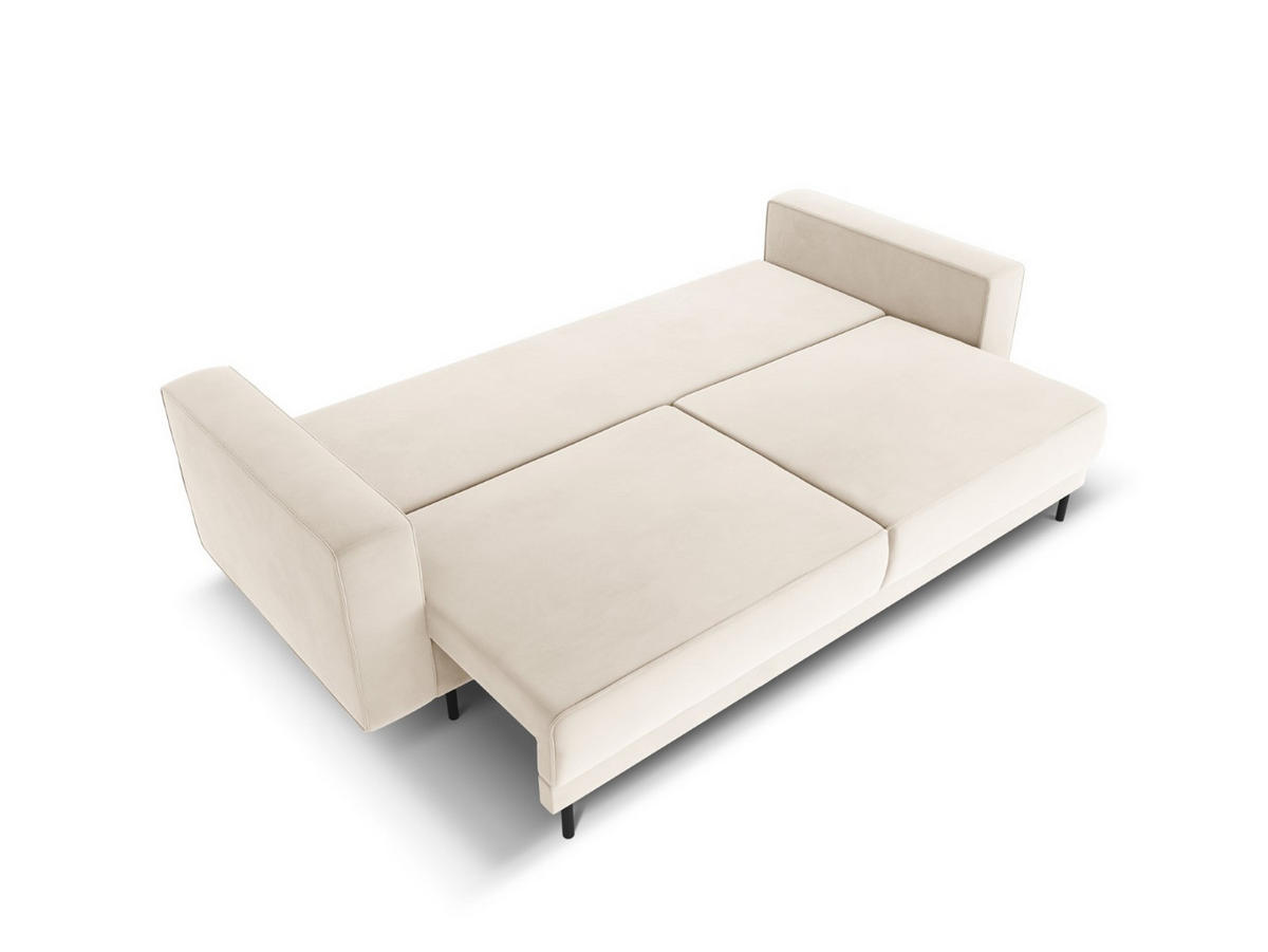 AUSKLAPPBARES-SOFA mit Bettkasten Caro aus Samt leichtes beige 3 Sitzplätze - Beige, Textil (97/93/236cm) - Micadoni