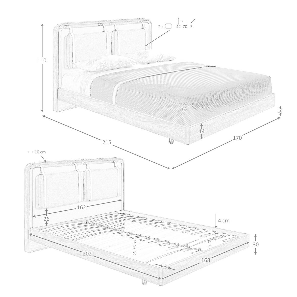 BETT Stoff 170/215/110 cm - Beige/Nussbaumfarben, Holz/Textil (160/200cm) - ANGEL CERDA