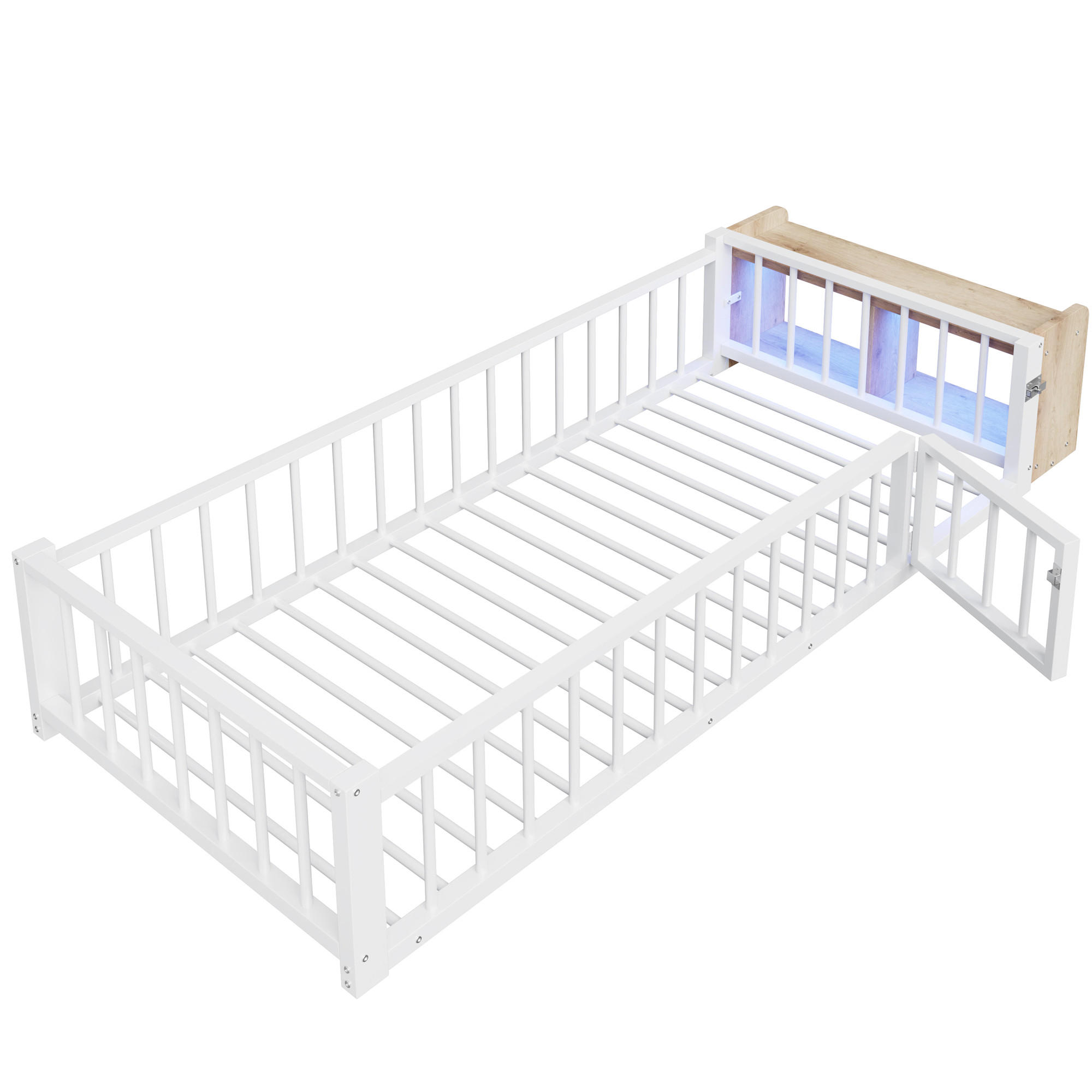 METALLBETT 90/200 cm Weiß mit Ablagefächern und LED-Streifenleuchten - Weiß, Metall (90/200cm) - Oxeza