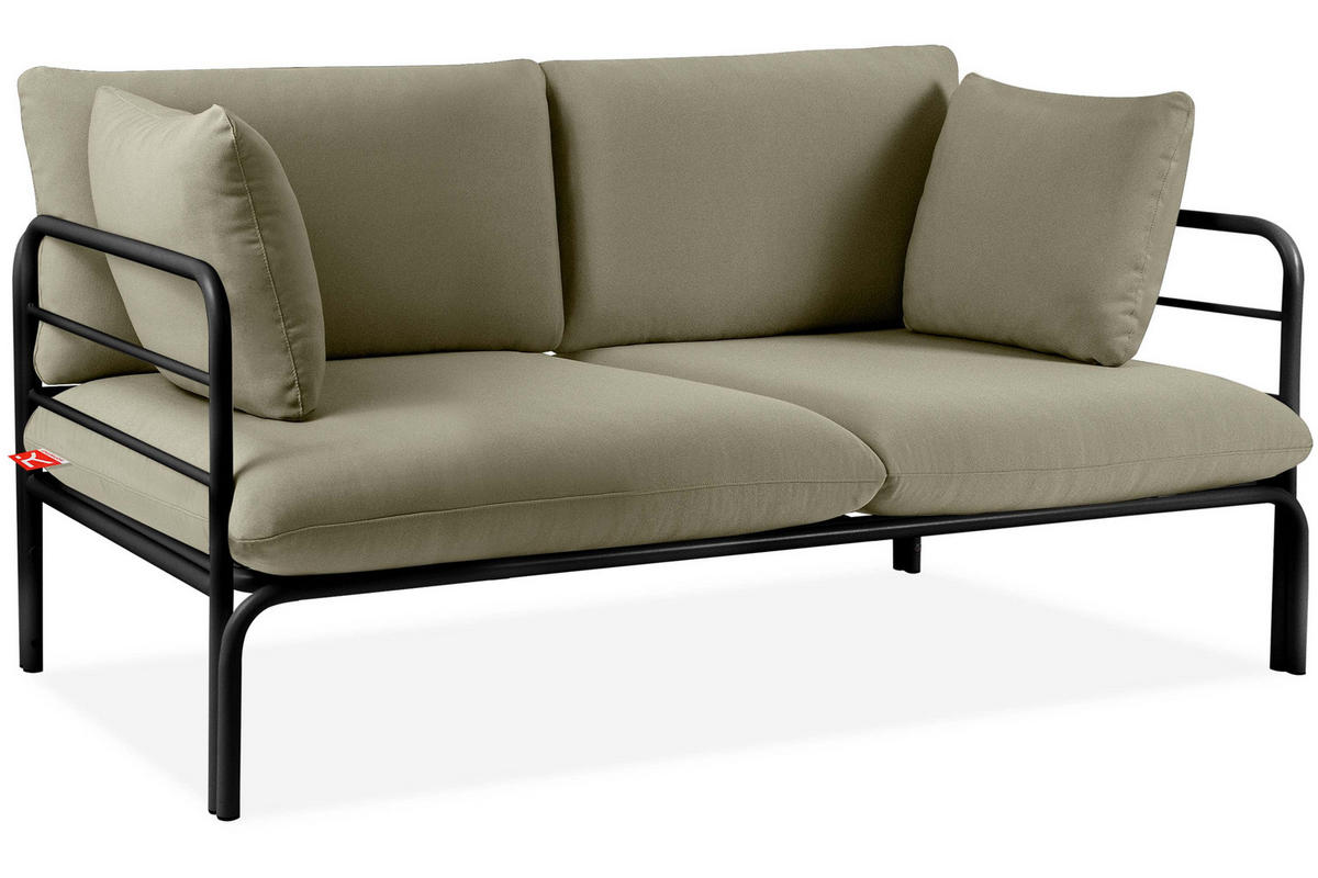 GARTENMÖBELSET RAMBE 4-tlg. 1x Tisch 2x Sessel 1x Sofa 2-Sitzer, mit Kissen, LOFT-STIL, Anthrazit/Beige - Dunkelgrau/Beige, Textil/Metall - KONSIMO®