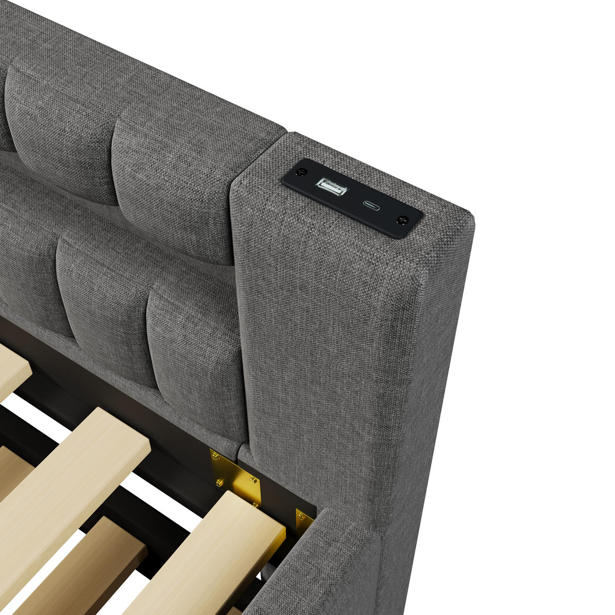 POLSTERBETT aus Leinen 90x200 cm in Grau mit LED & Ausziehbett - Grau, Textil (90/200cm) - Modfu