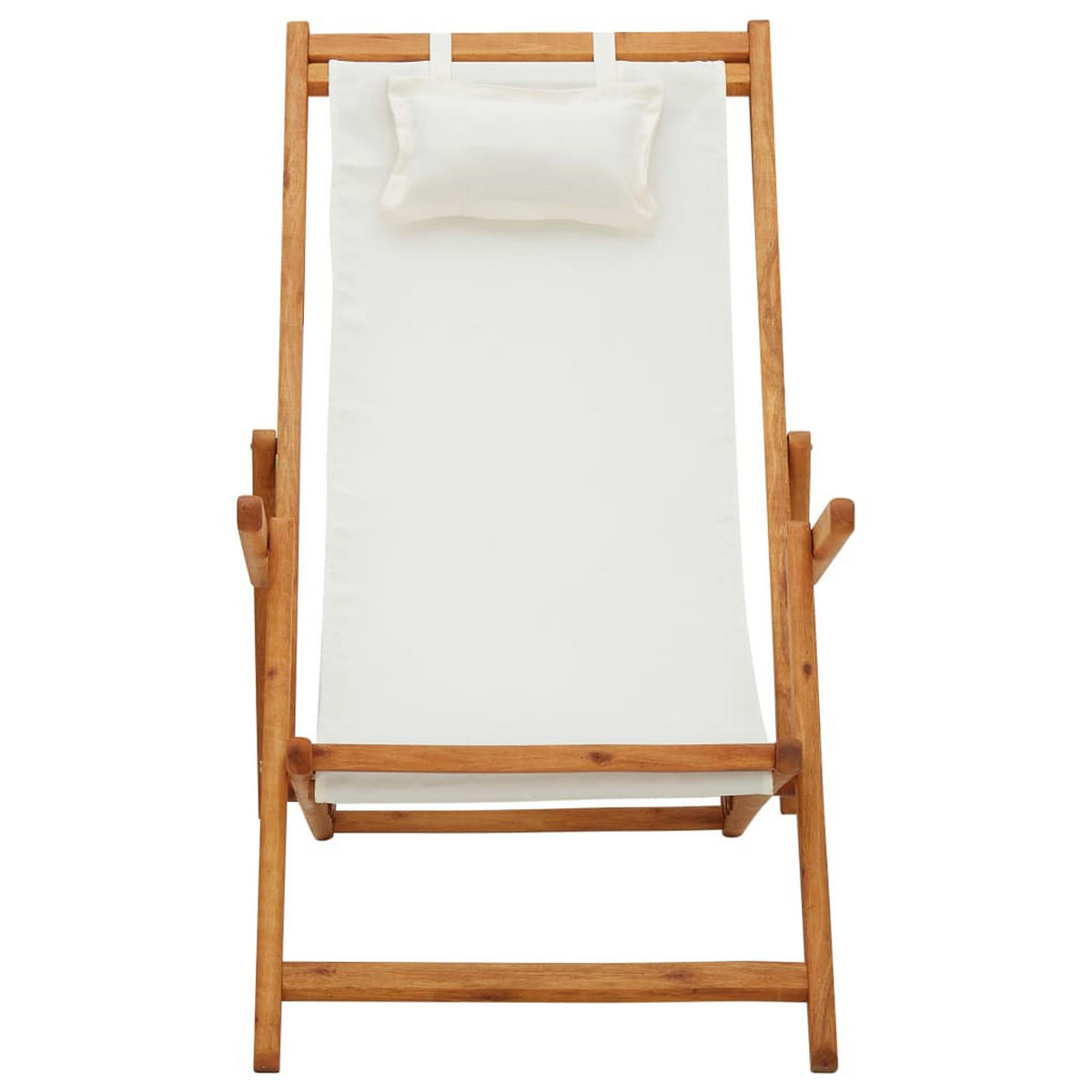 KLAPPBARER Strandstuhl Eukalyptus Massivholz Und Stoff Creme - Creme, Textil (127/95/60cm) - vidaXL