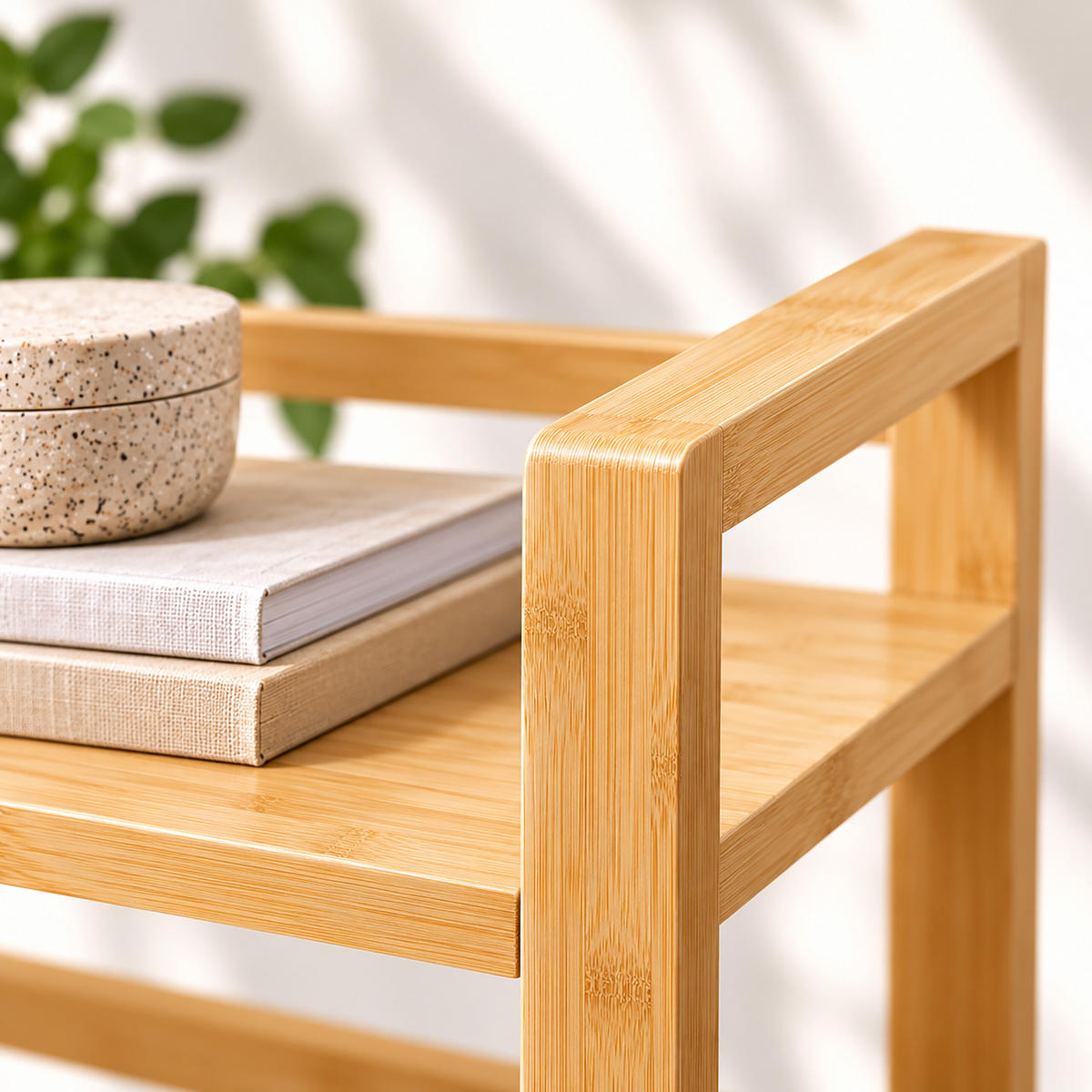 TISCHREGAL Natur Bambus verstellbare Buchstütze 39x66x19,5 cm - Hellbraun, Holz/Textil (19.5/66/39cm) - Relaxdays