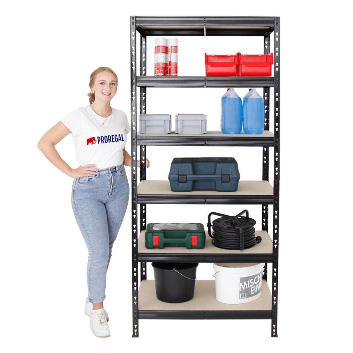 SCHWERLASTREGAL Giant Tiger 2er-Set mit 2x 200x90x60 cm Fachlast 265 kg 6-Ebenen Schwarz - Schwarz, Metall (180/200/60cm) - PROREGAL